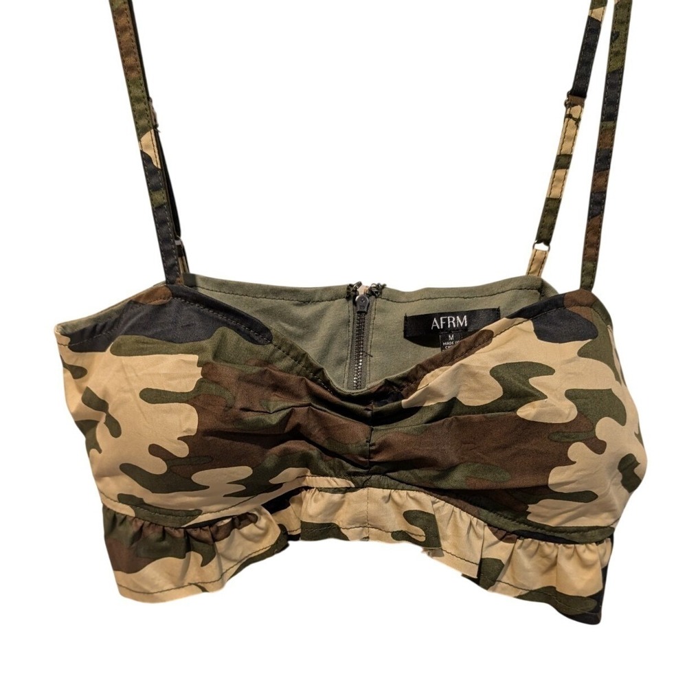 AFRM Woodland Camoflague Ruched Crop Top Medium straps halter Arabella Grunge